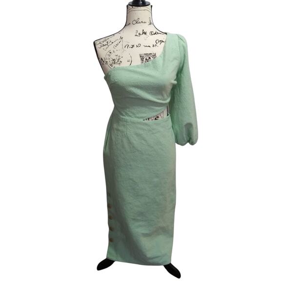 Urban Outfitters Mint Green One Shoulder Cut Out Midi Dress Cotton Size Small - Picture 1 of 12